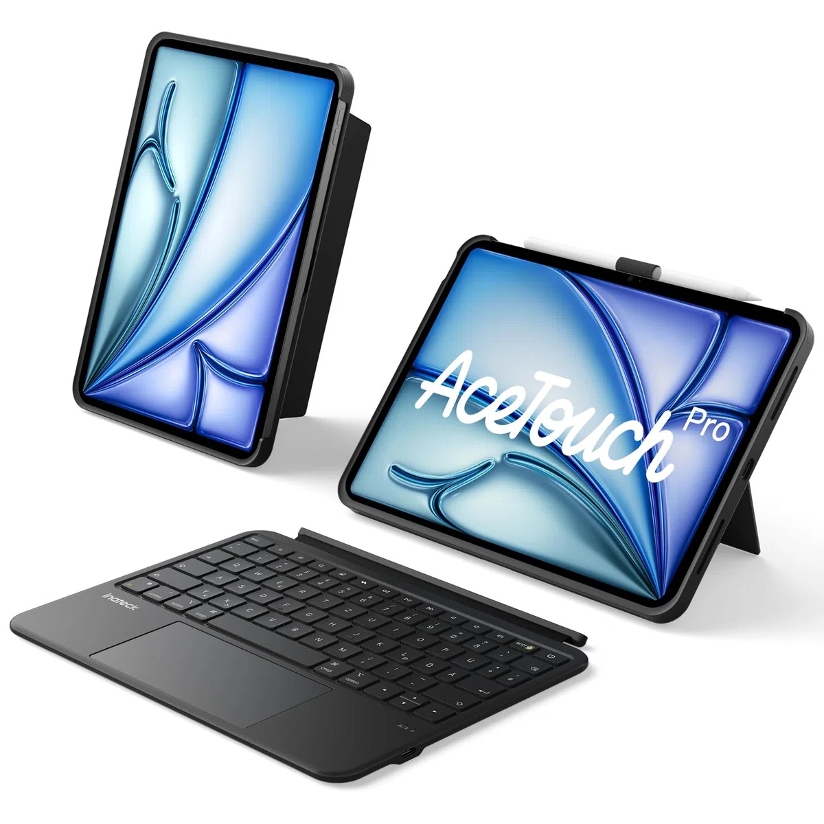 Inateck iPad Air 11 Zoll Hülle mit Tastatur M4/M3/M2(2026/2025/2024),für Air 5/4,iPad Pro 11, 5,1" Vollflächen-Touchpad,Hoch-/Querformat Ständer,Abnehmbar,mit Stifthalter,QWERTZ,AceTouch Pro
