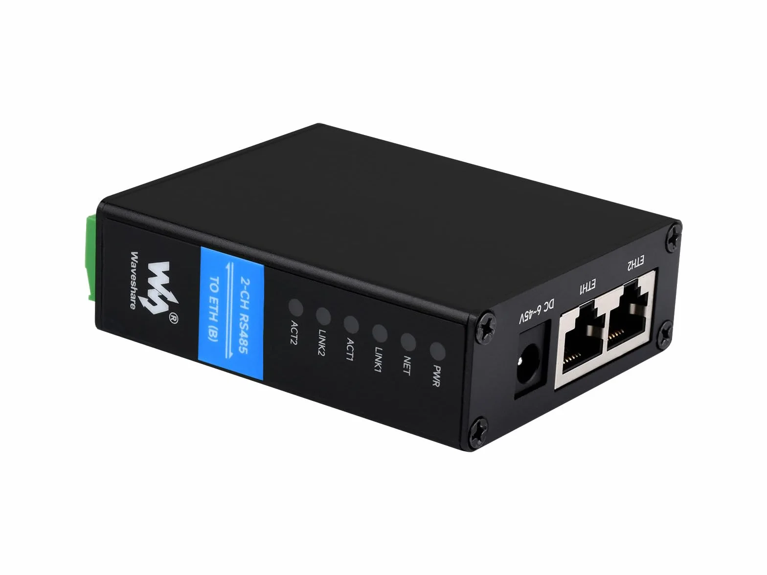 Industrial RS485 to RJ45 Ethernet Converter Module, Dual Channels, Dual Ethernet Ports, Rail-Mount Isolated Serial Server