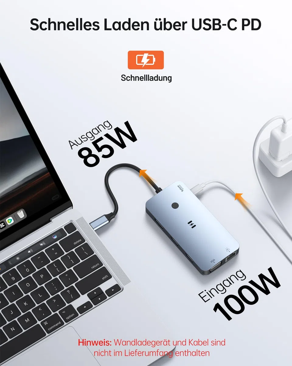 USB C Docking Station 4 Monitore 9 in 1 Laptop Dockingstation Dual Monitor USB C Hub Multi Monitore Adapter mit Dual HDMI, DisplayPort, VGA, 1Gbps Ethernet, PD 100W, 3 USB A/C 3.0 für Dell HP