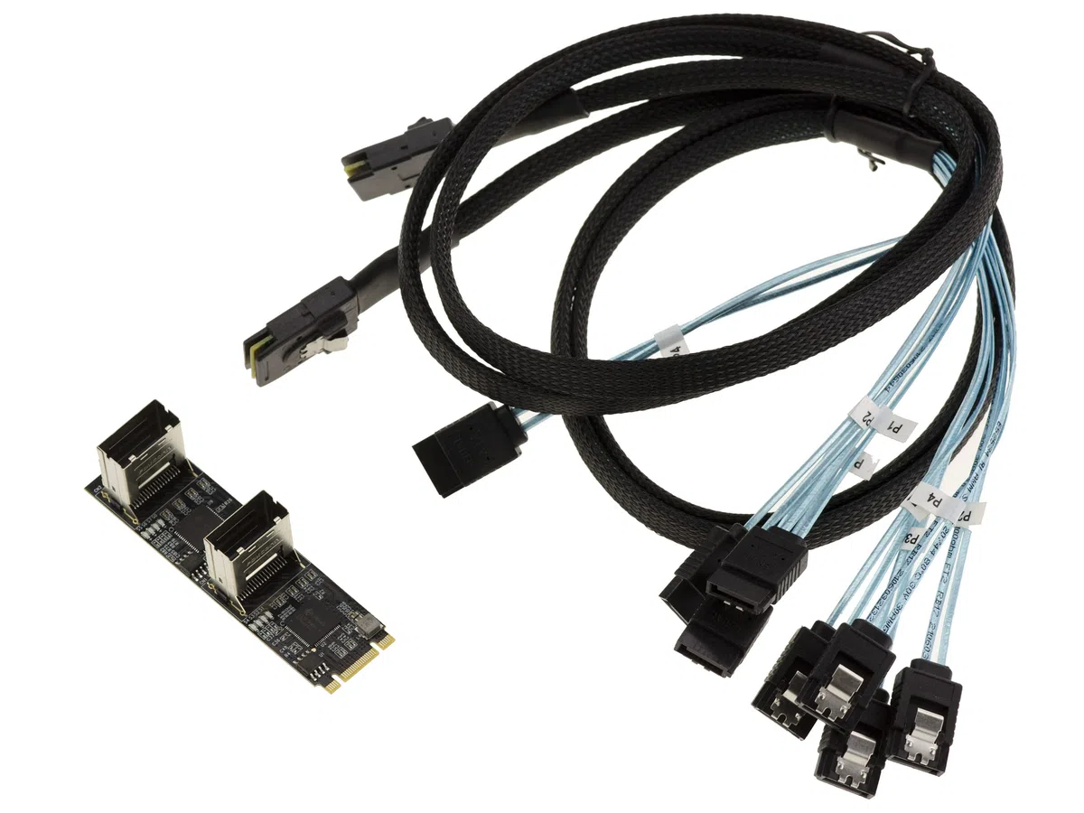 KALEA-INFORMATIQUE M.2 Karte 8 Ports SATA 3.0 6Gbps PCIe 3.0 M-Key B+M JMB585 JMB575 MiniSAS SFF-8087