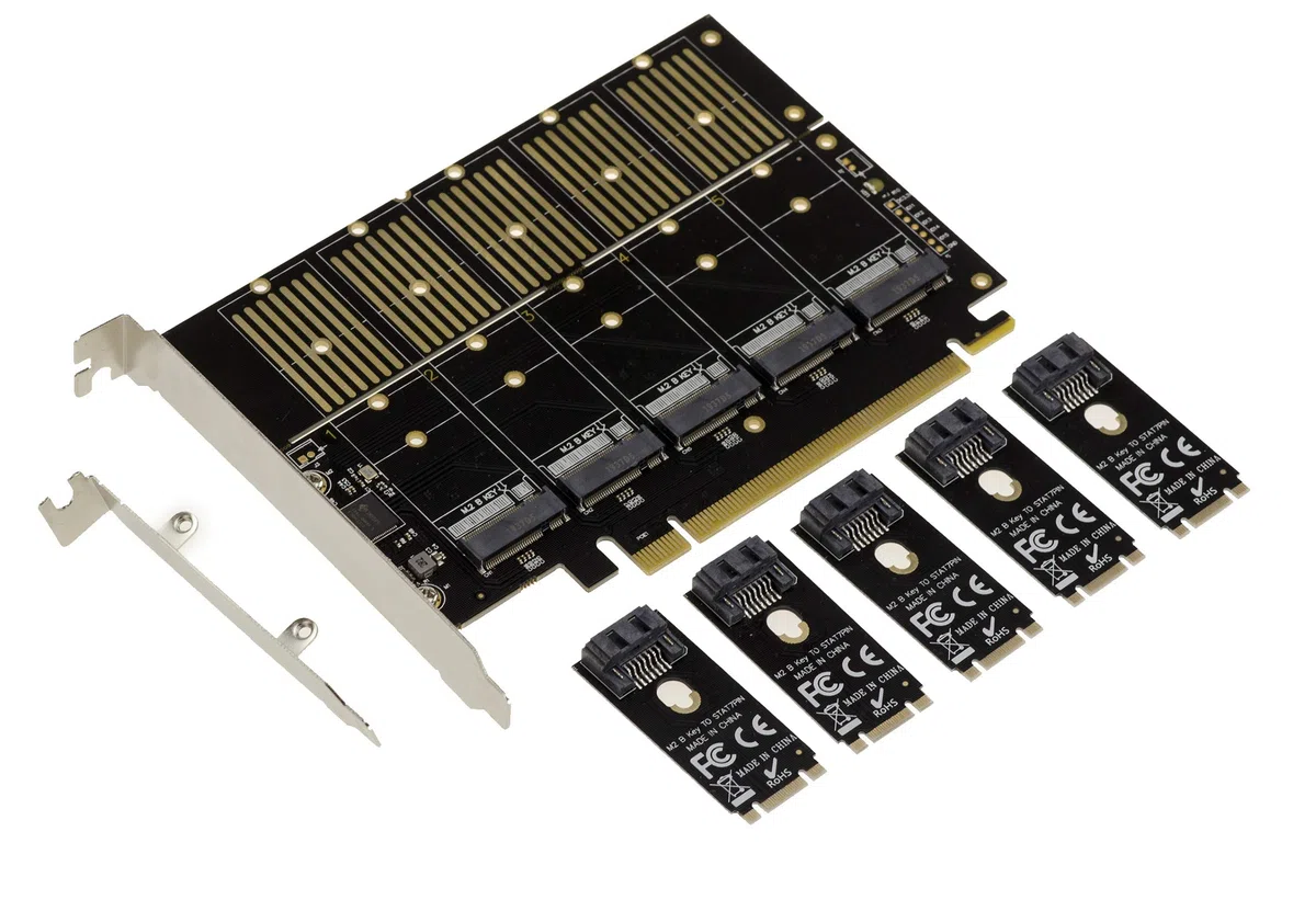 KALEA-INFORMATIQUE PCIe 3.1 x16 Controller Karte 5 M.2 NGFF B Key B+M Key SATA SSD SATA Festplatten JMB585 High Low Profile
