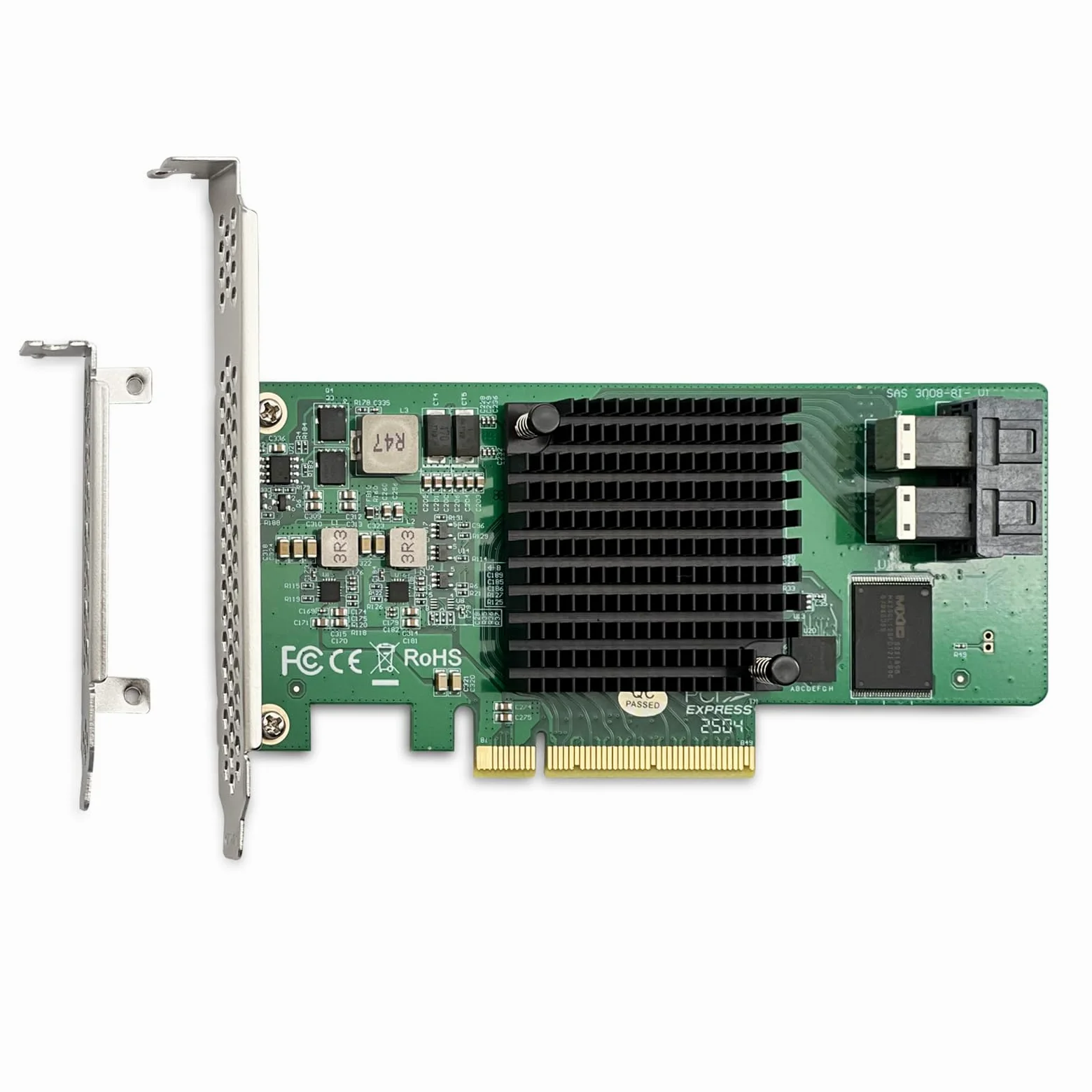 HiFiber 12G PCIe SATA SAS HBA-Karte, 8 Ports 12Gb/s, Broadcom 3008 Chip, PCI Express 3.0 X8, 2x SFF-8643, Low Profile
