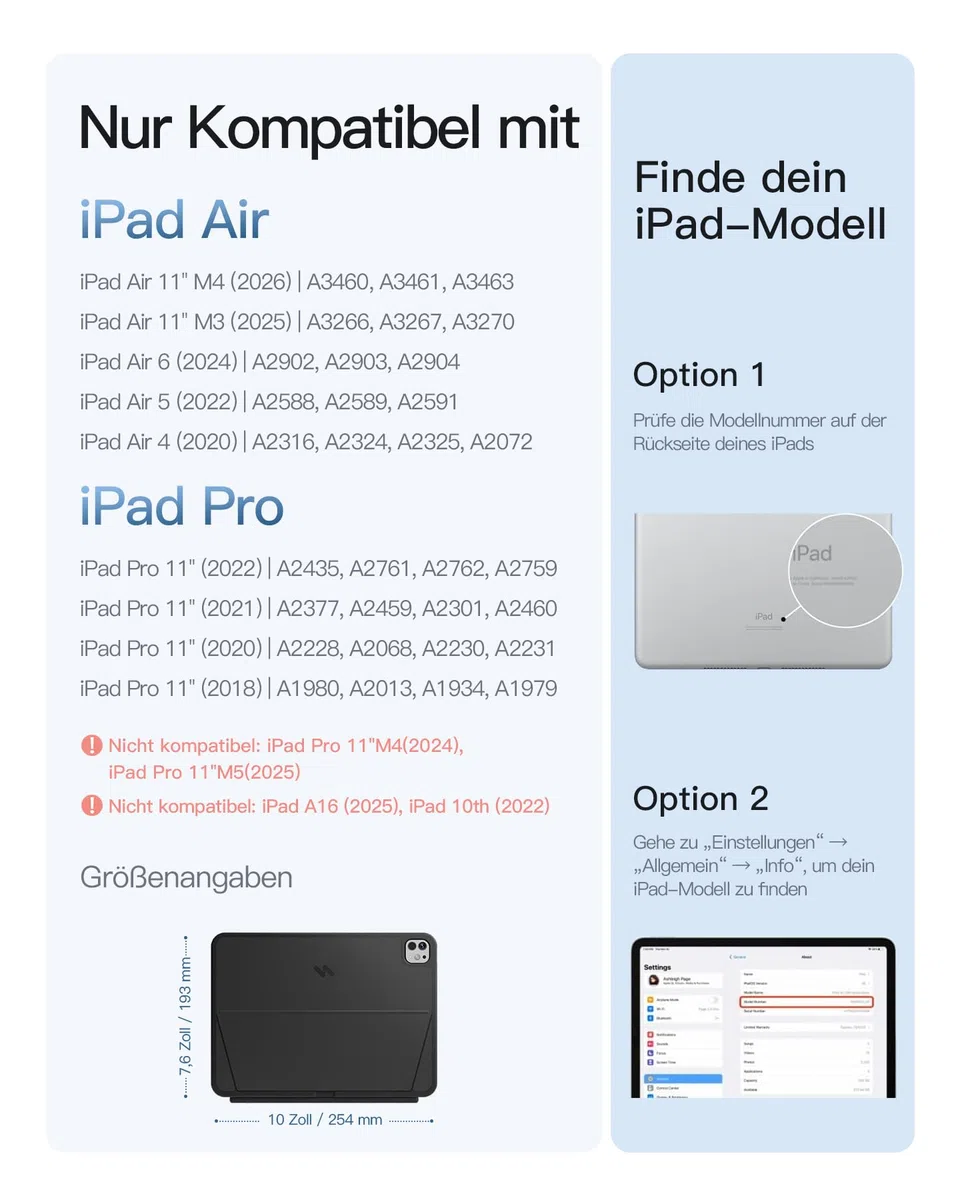 Inateck iPad Air 11 Zoll Hülle mit Tastatur M4/M3/M2(2026/2025/2024),für Air 5/4,iPad Pro 11, 5,1" Vollflächen-Touchpad,Hoch-/Querformat Ständer,Abnehmbar,mit Stifthalter,QWERTZ,AceTouch Pro