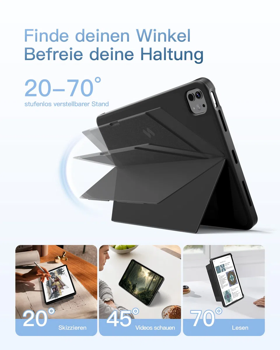 Inateck iPad Air 11 Zoll Hülle mit Tastatur M4/M3/M2(2026/2025/2024),für Air 5/4,iPad Pro 11, 5,1" Vollflächen-Touchpad,Hoch-/Querformat Ständer,Abnehmbar,mit Stifthalter,QWERTZ,AceTouch Pro