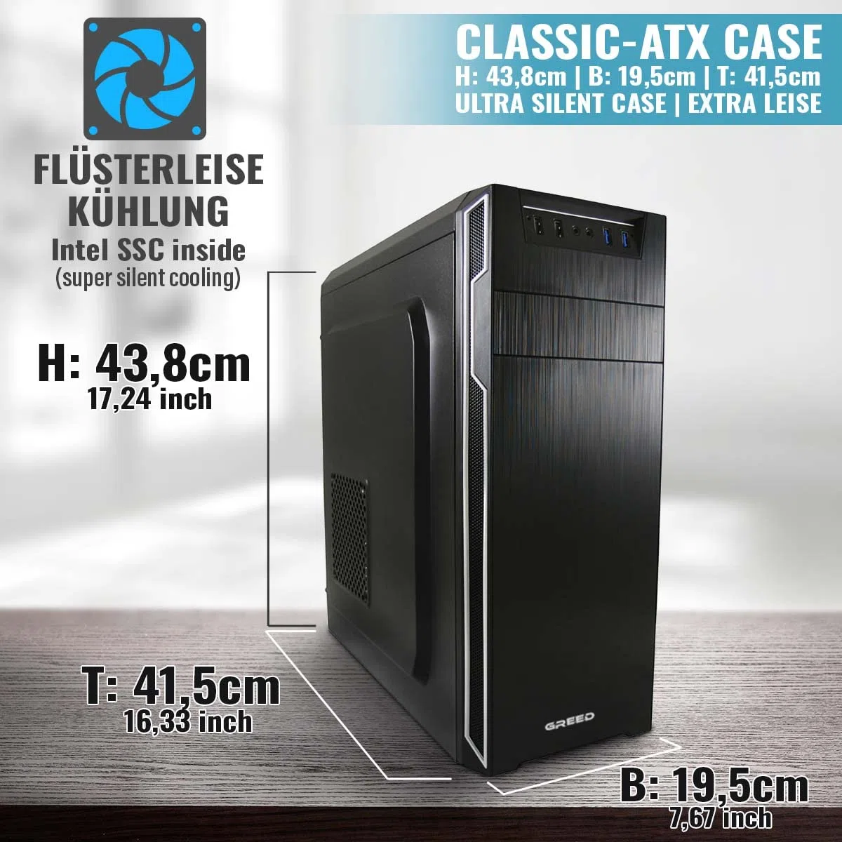 GREED Multimedia PC Intel Core 12th Gen 4.3 GHz 16GB RAM 240GB SSD 1TB HDD DVD+RW USB 3.0 WLAN Windows 11 Pro