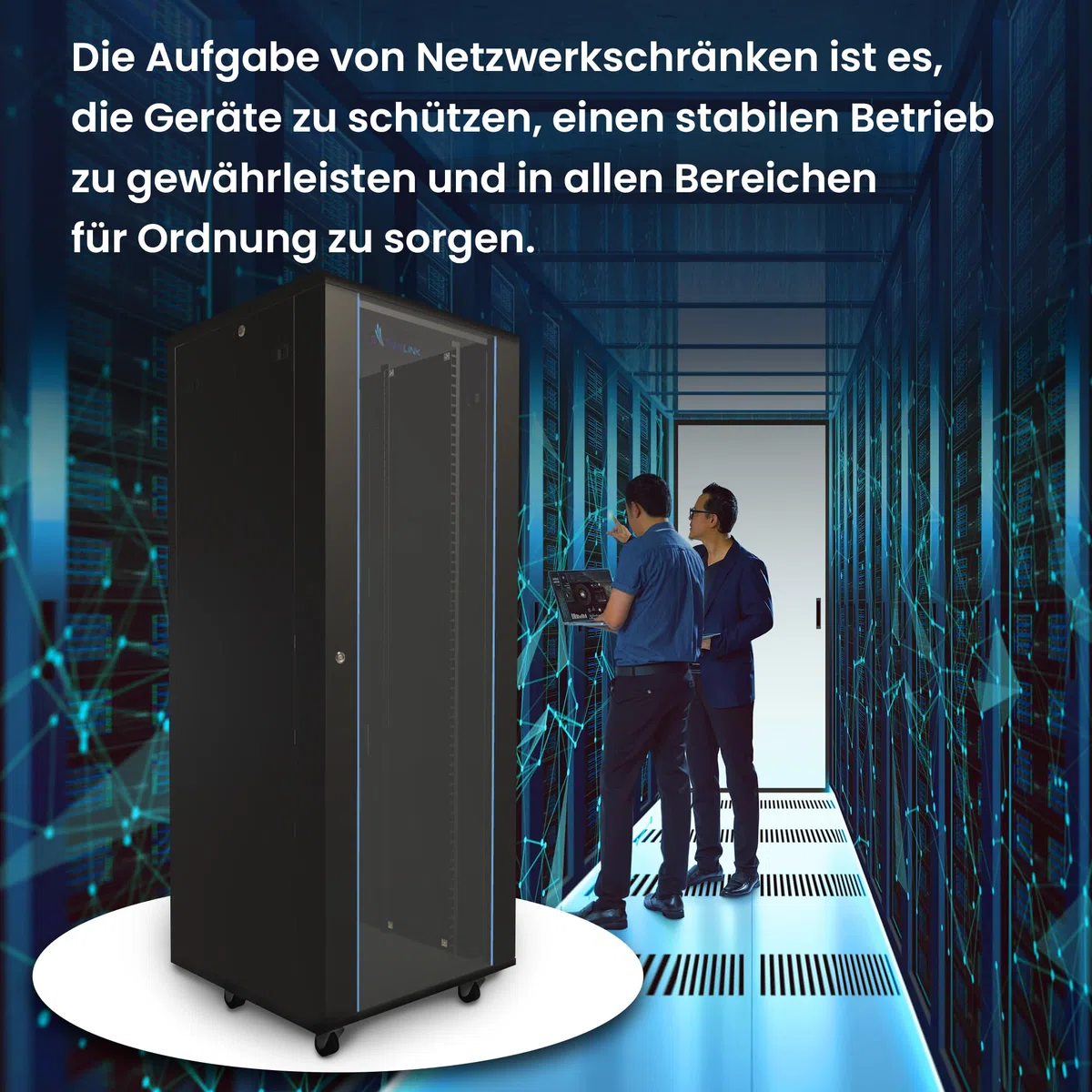 Serverschrank 19 Zoll 42 HE 600x800 freistehend gehärtetes Glas Schwarz Rack