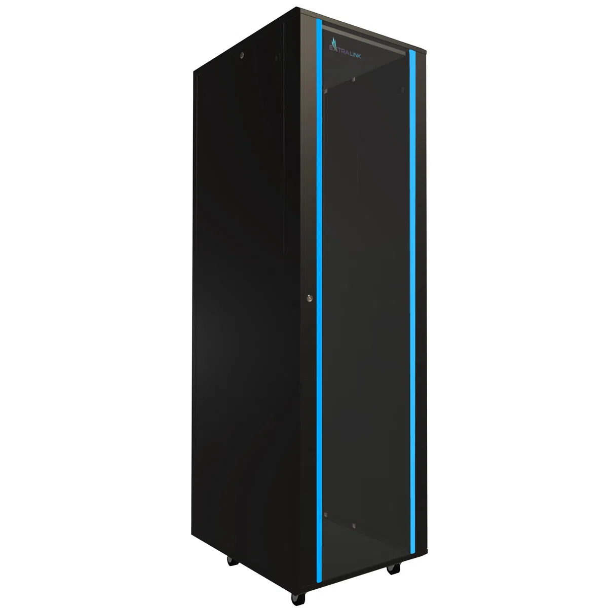 Serverschrank 19 Zoll 42 HE 600x800 freistehend gehärtetes Glas Schwarz Rack